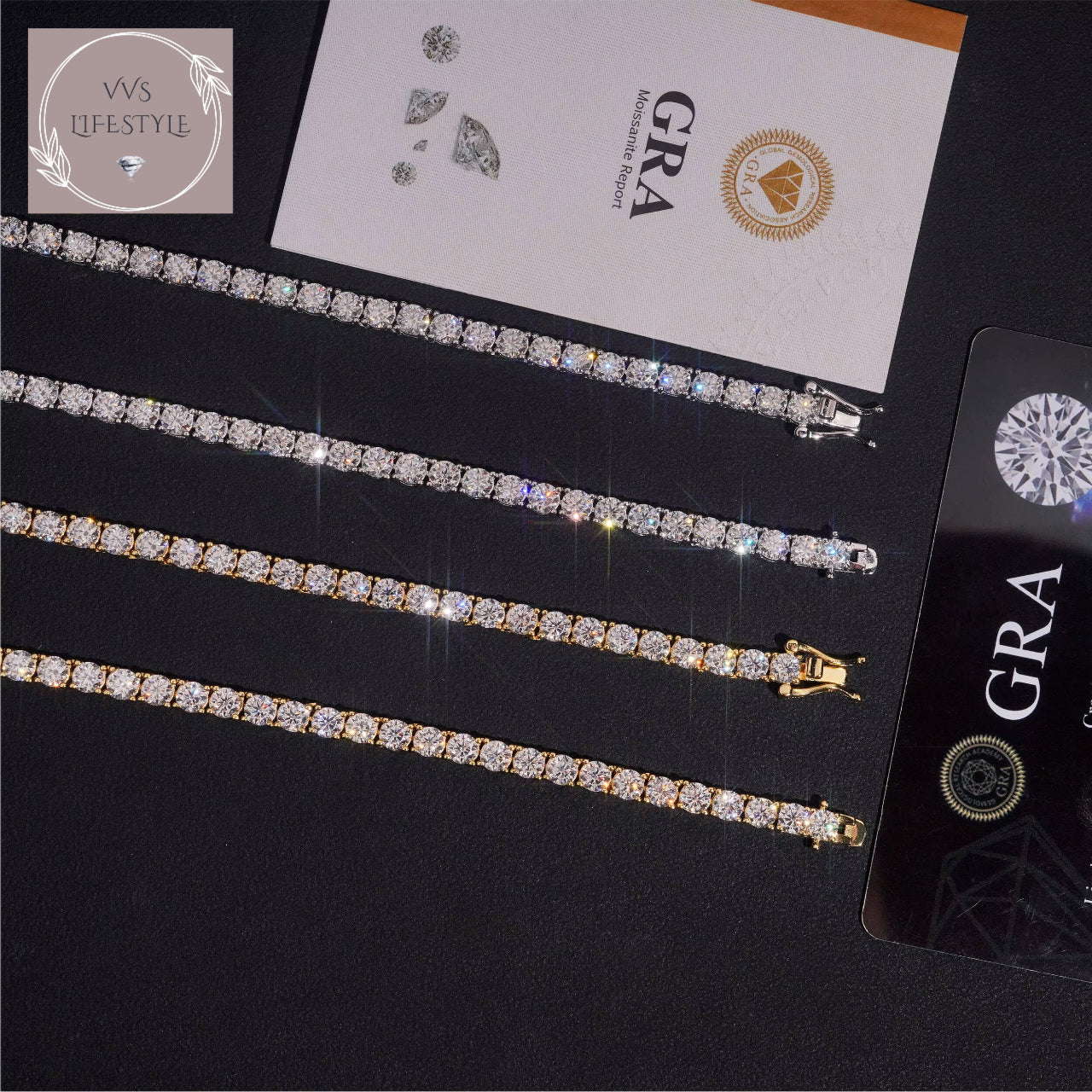 4mm Sterling Silver VVS Moissanite Tennis Bracelet